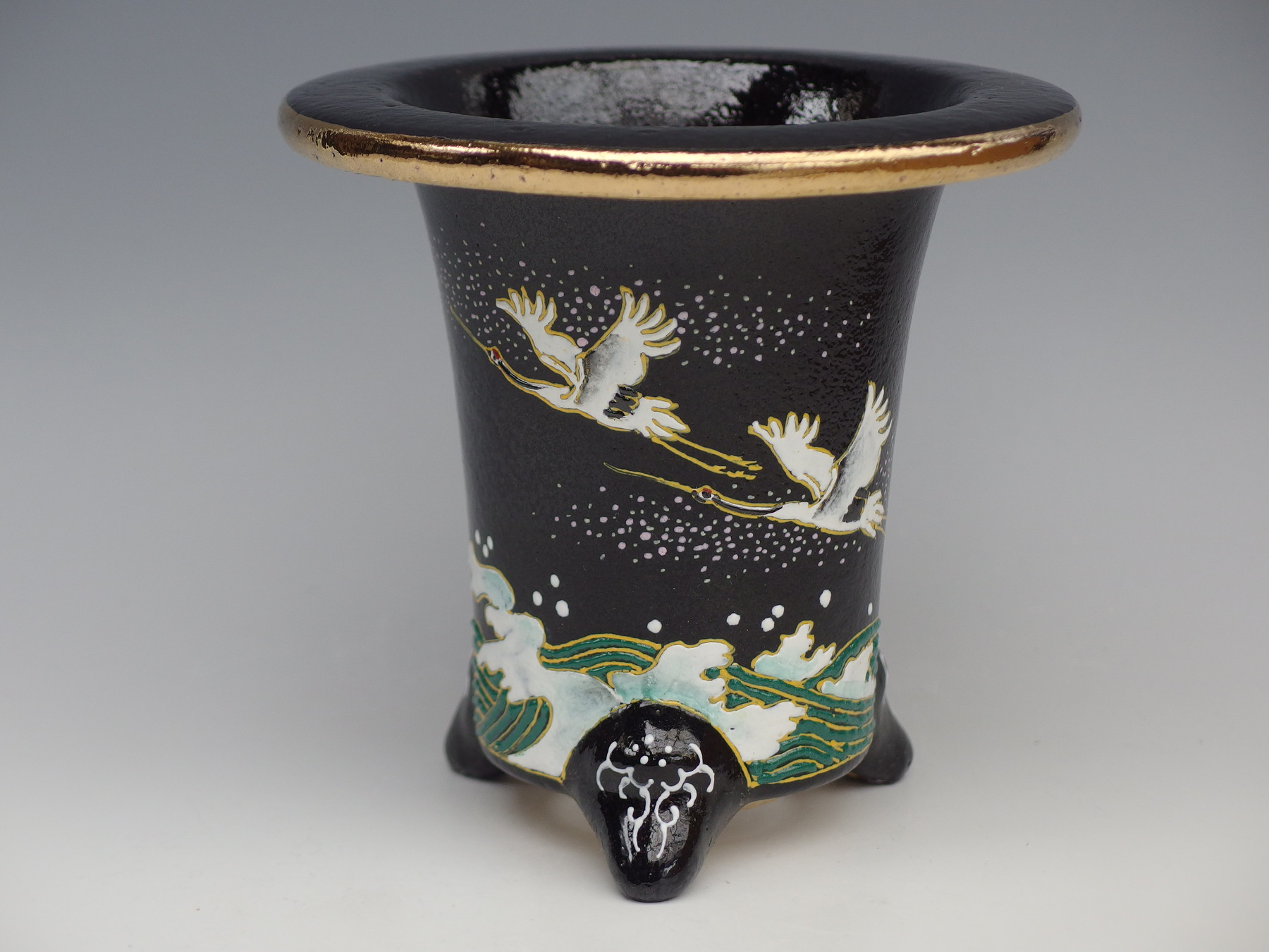 3107, 波に鶴絵鉢 外形約12.3cm