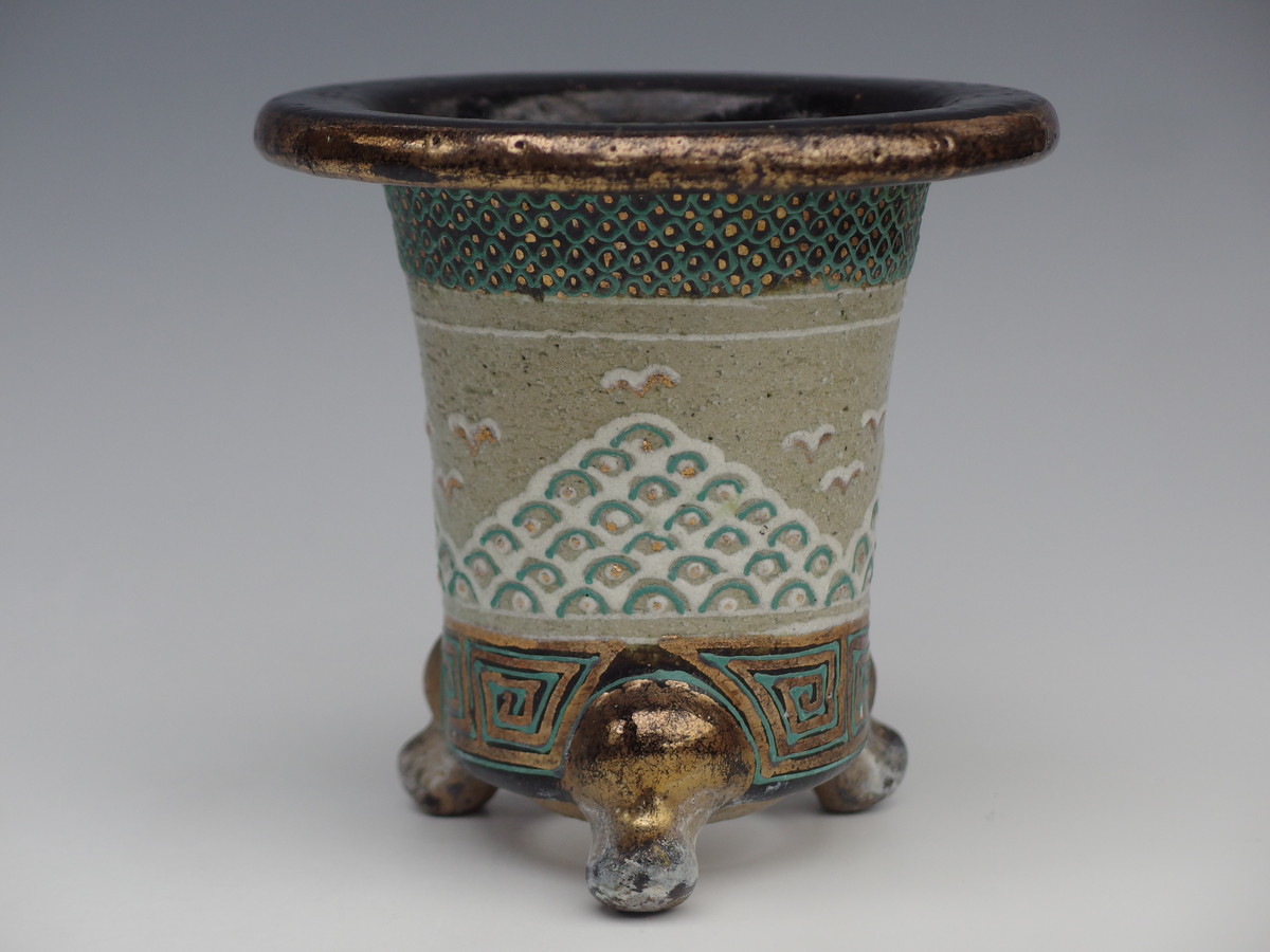 2090,　古鉢　波千鳥楽鉢　外形約11cm　中古