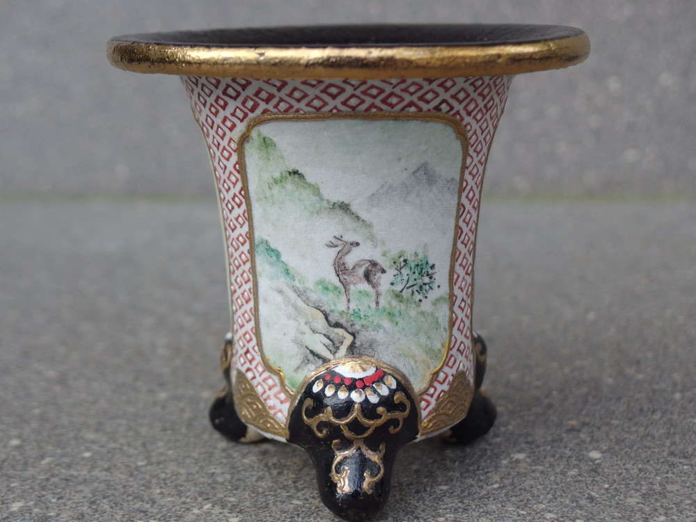 2448,鹿 騎牛帰家 外径約10.8cm 清山絵 新古