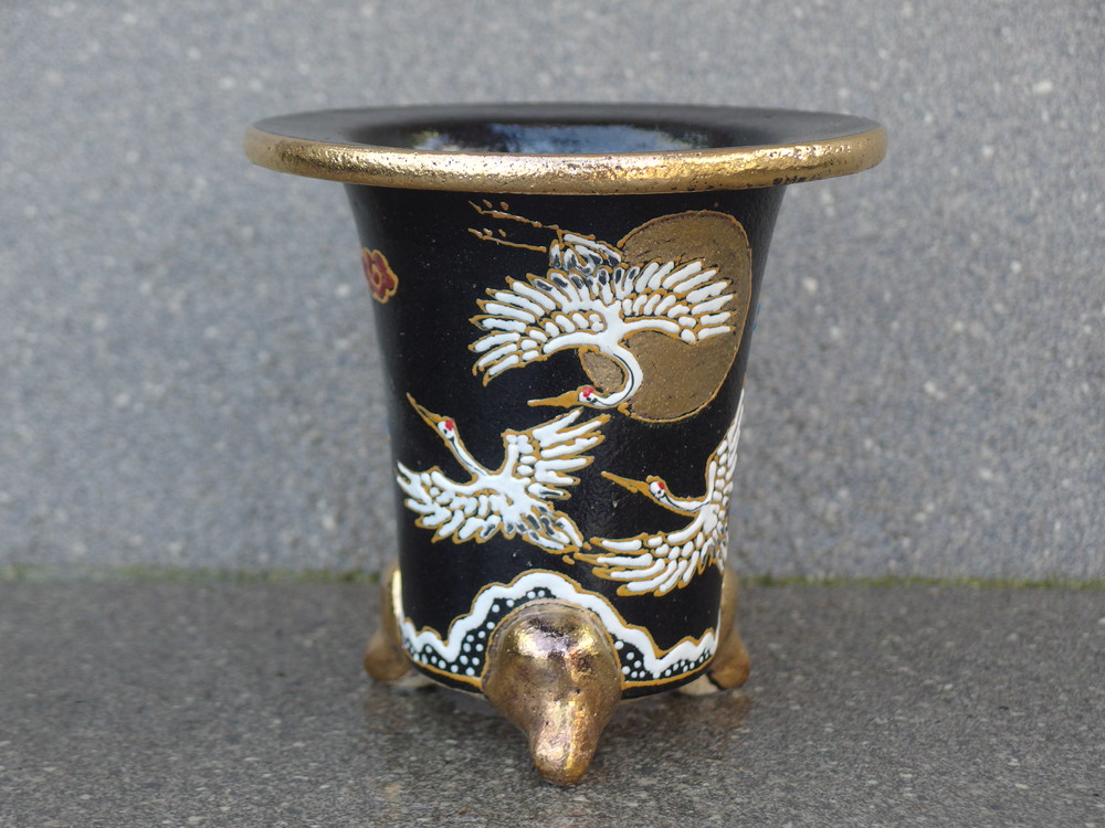 4830,月に鶴 萬年青楽鉢 外形約12.8cm 中古