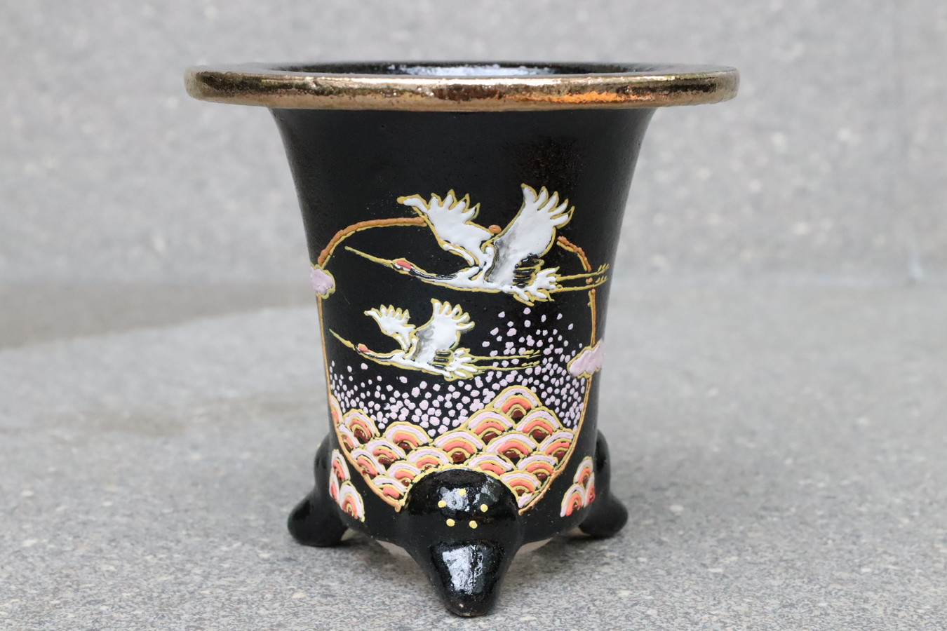 2029,夫婦鶴 暖 楽鉢 外径約10.5cm　亘サイン
