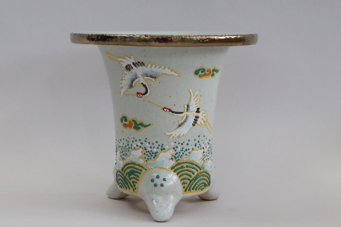 3165,白地　夫婦鶴鉢 外径約11.8cm　亘サイン