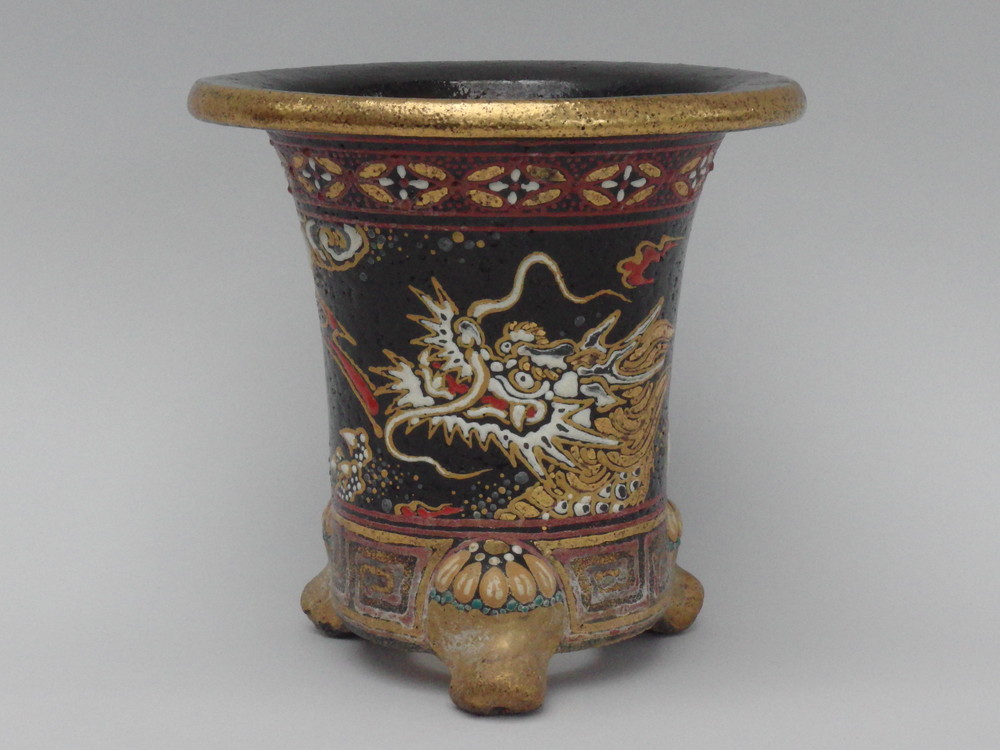 4600,雷龍万年青楽鉢  外形約16.1cm　一保絵 古い鉢