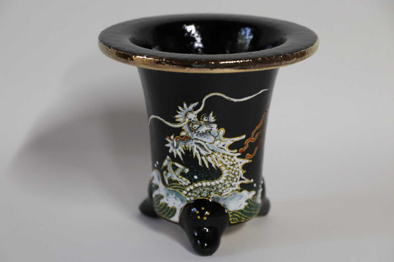 3077,海龍 万年青楽鉢 外径約11.8cm 亘サイン