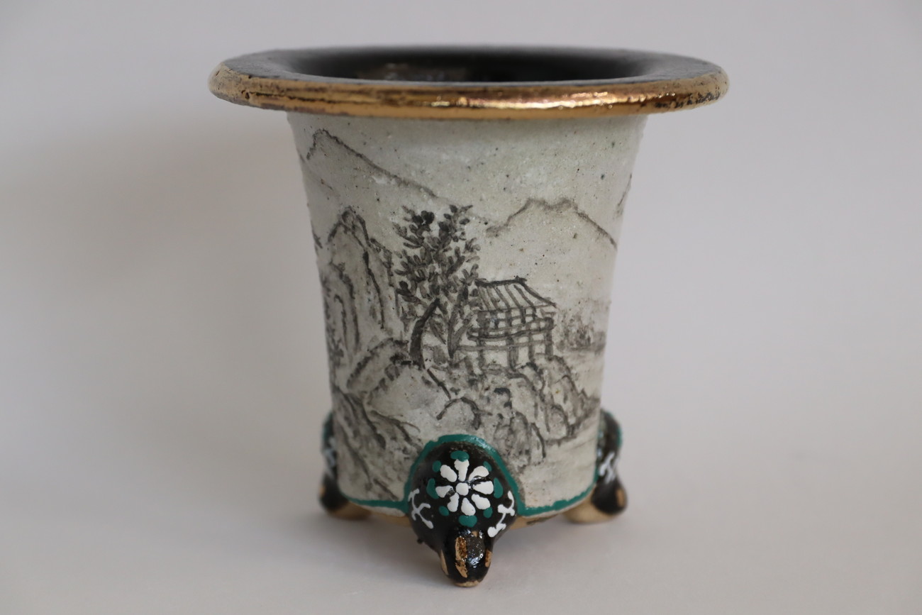 2505,墨絵山水 外径約10.5cm　喜山サイン