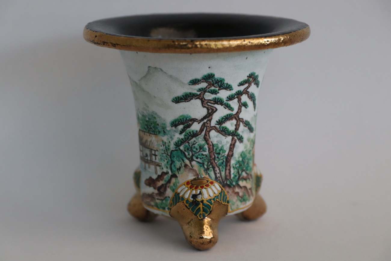 2016,彩色山水 萬年青楽鉢 外径約10.9cm 清山サイン