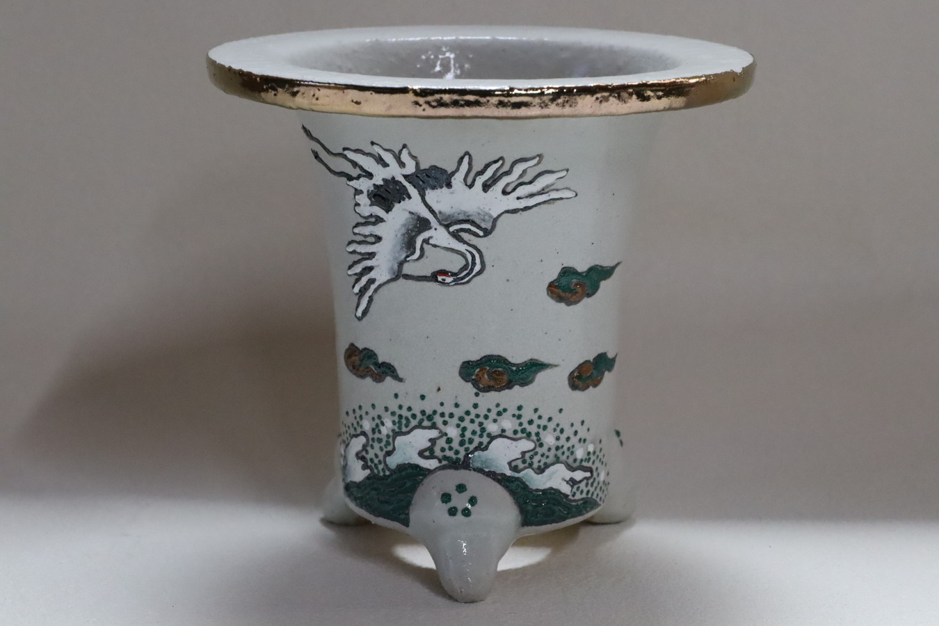 3188,白鉢 波に鶴　外径約11.8cm