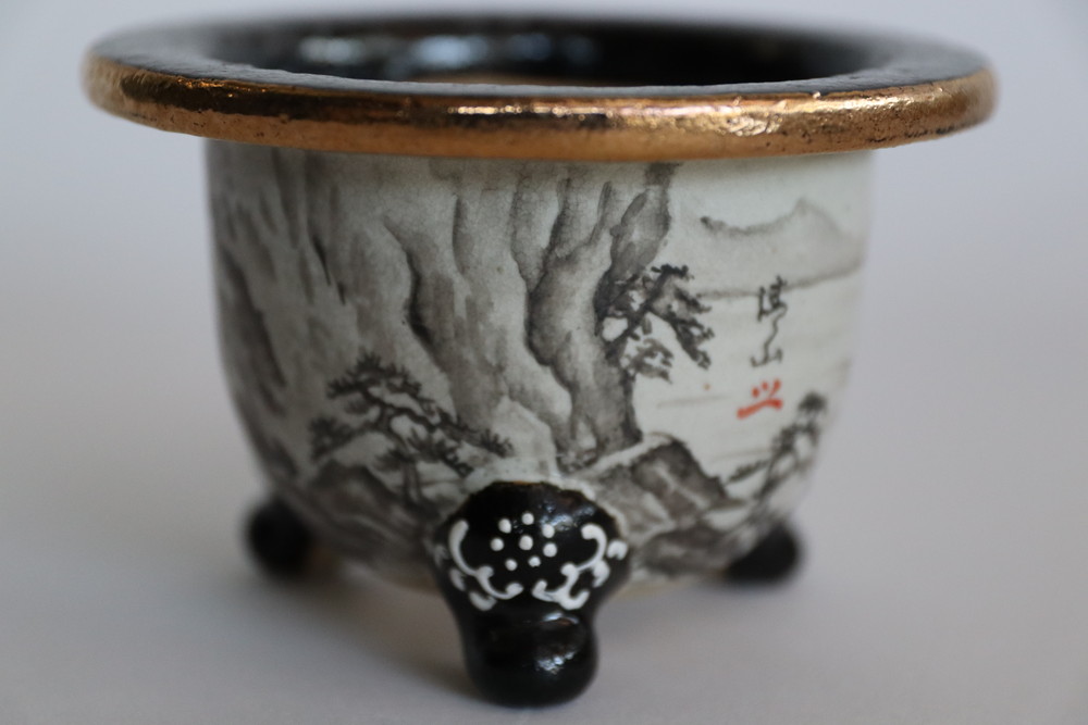 2278,山水　外径約10.0cm　高さ約6.5cm　清山画　フウラン鉢　富貴蘭