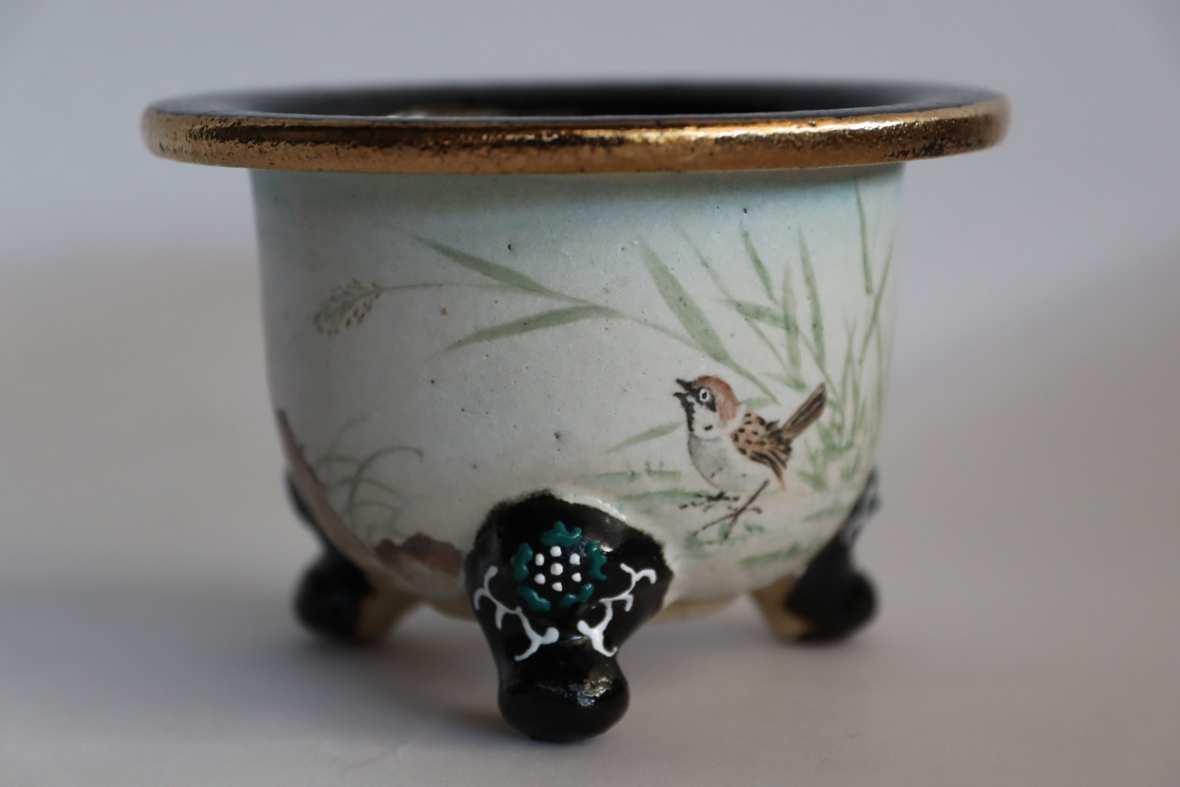 3194,雀 外径約11.8cm 高さ約8.0cm 清山サイン フウラン 富貴蘭