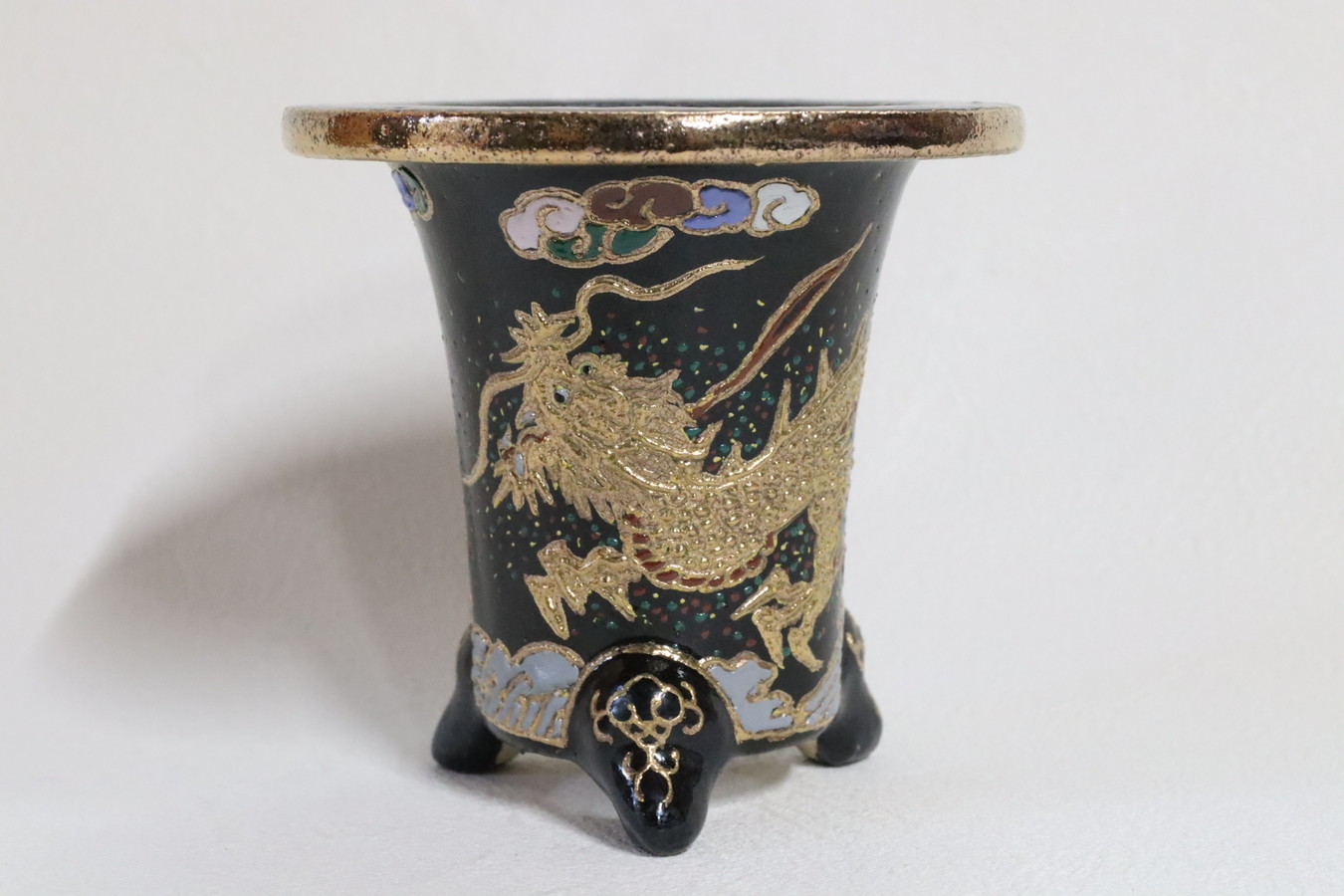 2086,金龍 萬年青楽鉢　外径約10.2cm　加茂黒