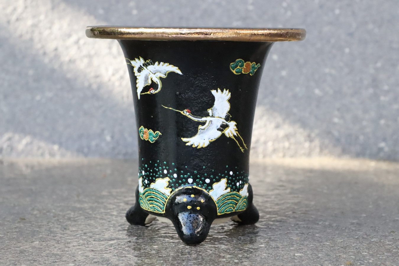 2334,波に鶴　夫婦吉祥　錦鉢　外径約10.5cm　亘サイン　【送料無料】　大特価